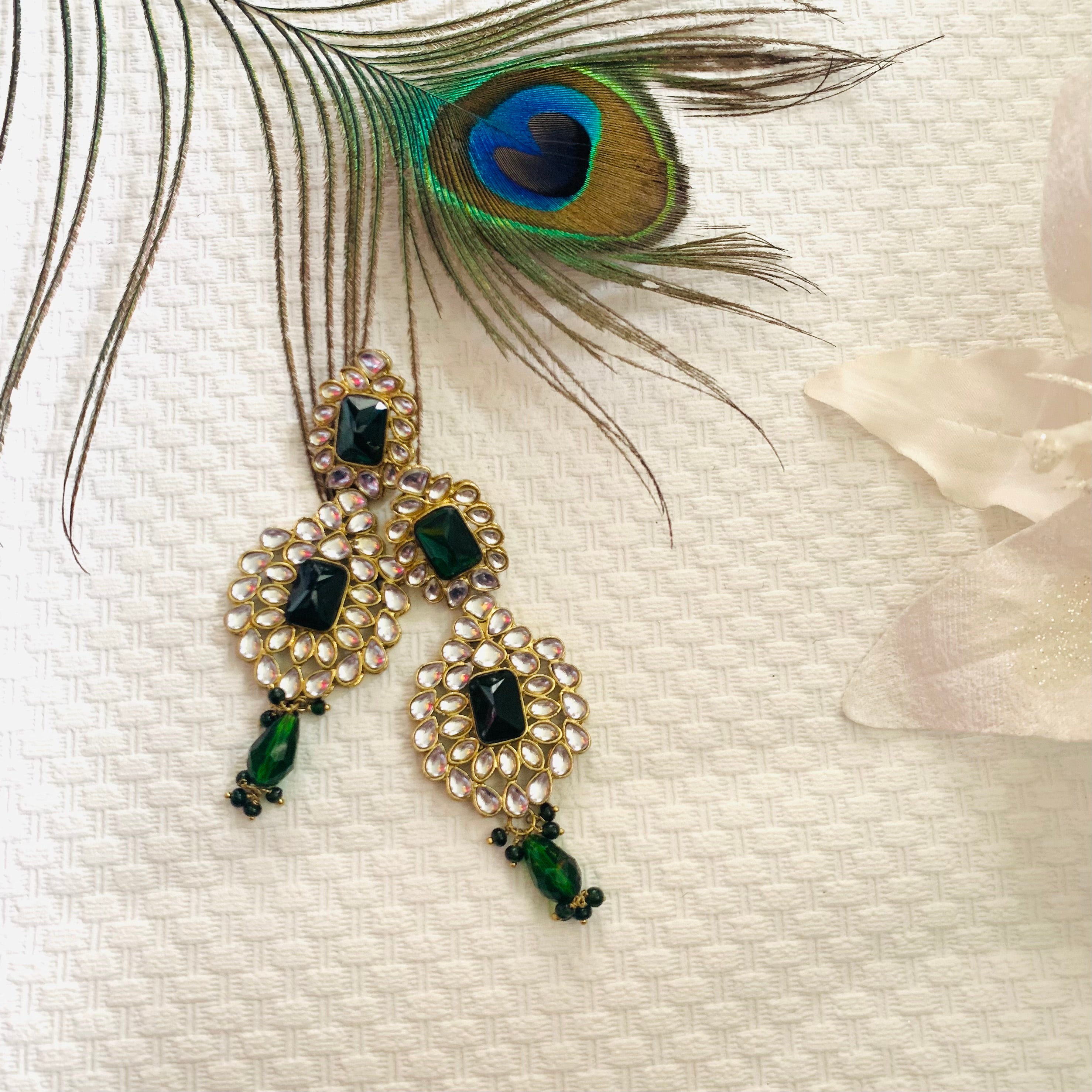 Kundan and Green / emerald colour stone Earrings