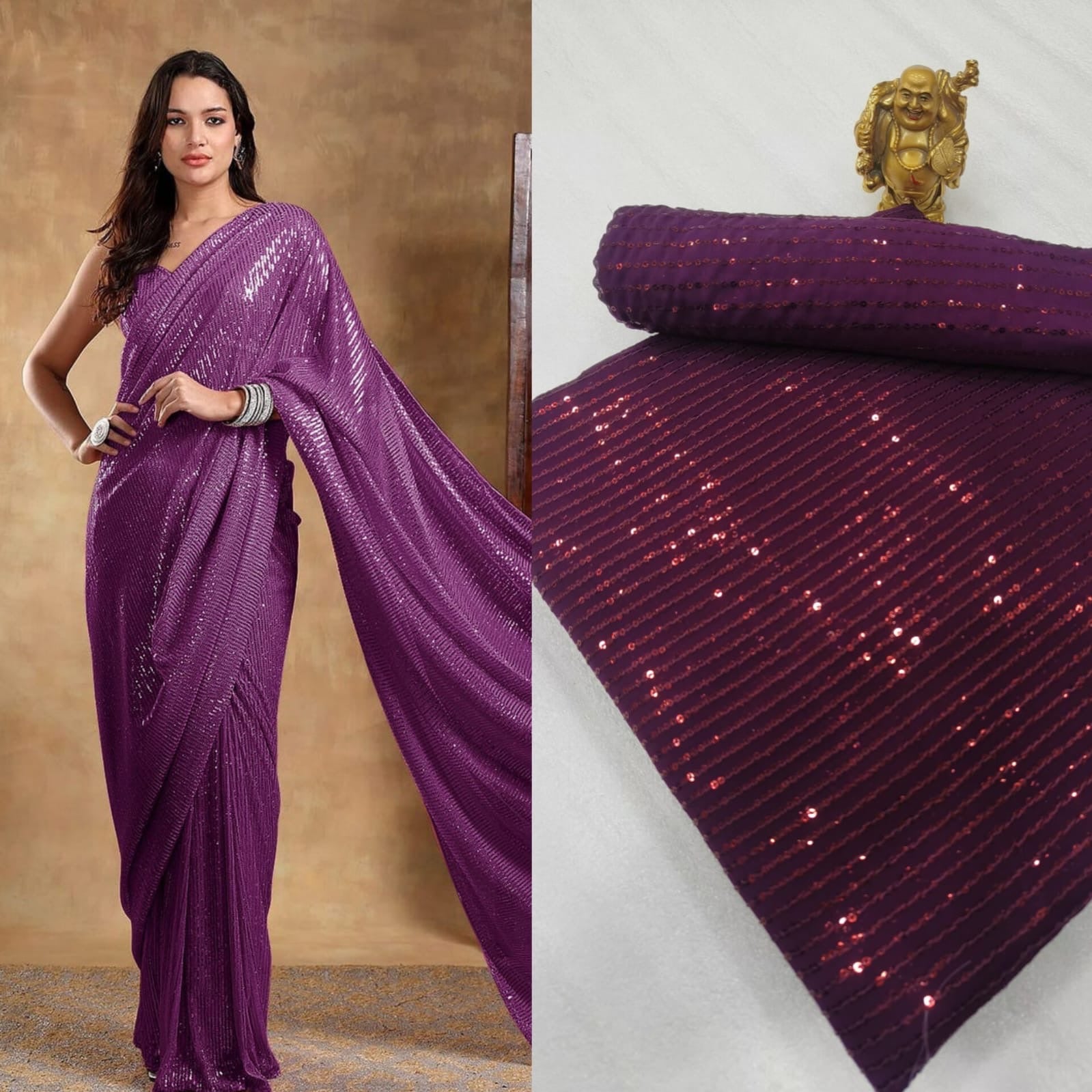 Elegant Sequins Saree with Unstitched Blouse Piece