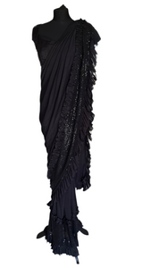 Ready to wear black sequins ruffle saree