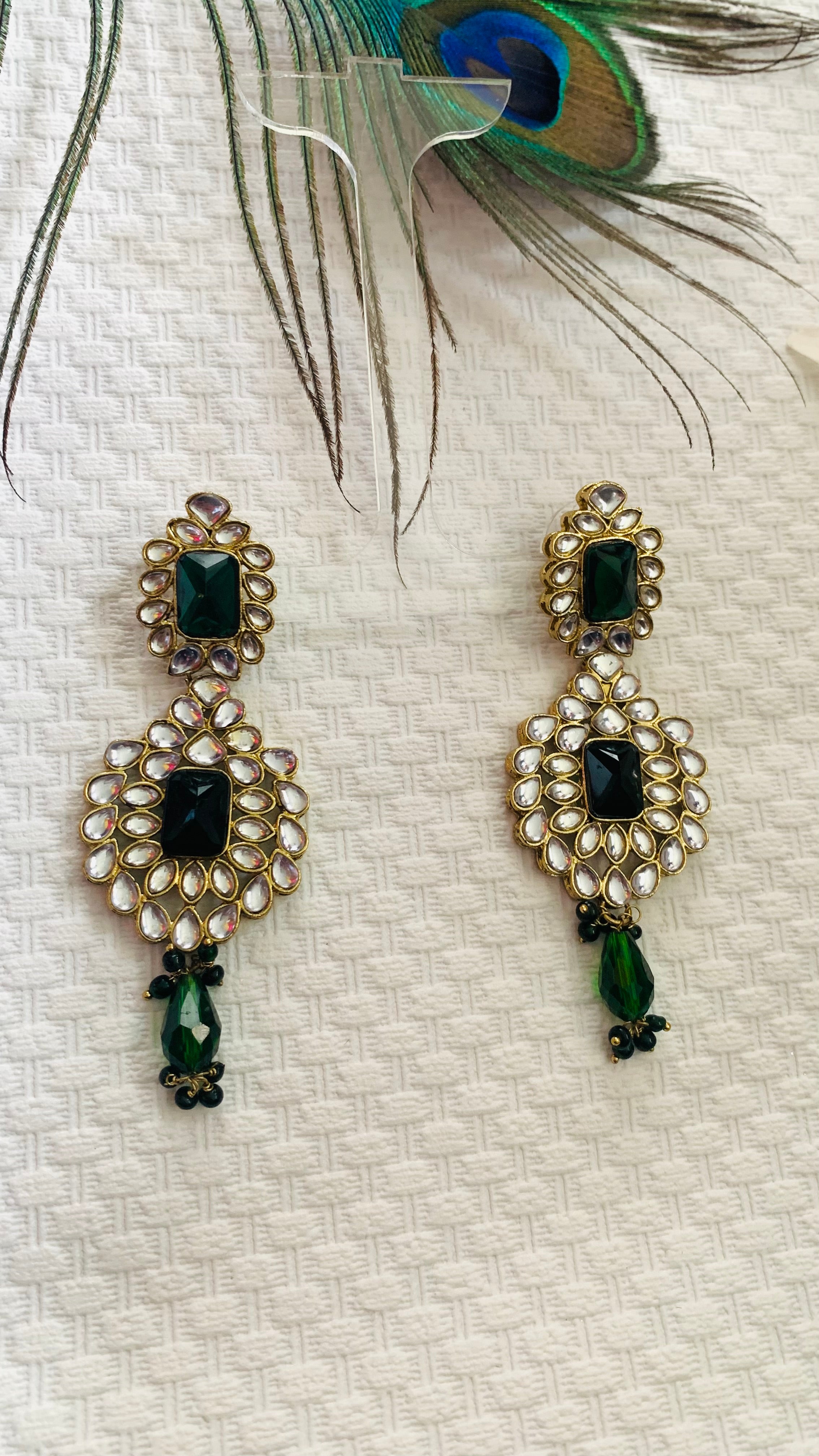 Kundan and Green / emerald colour stone Earrings