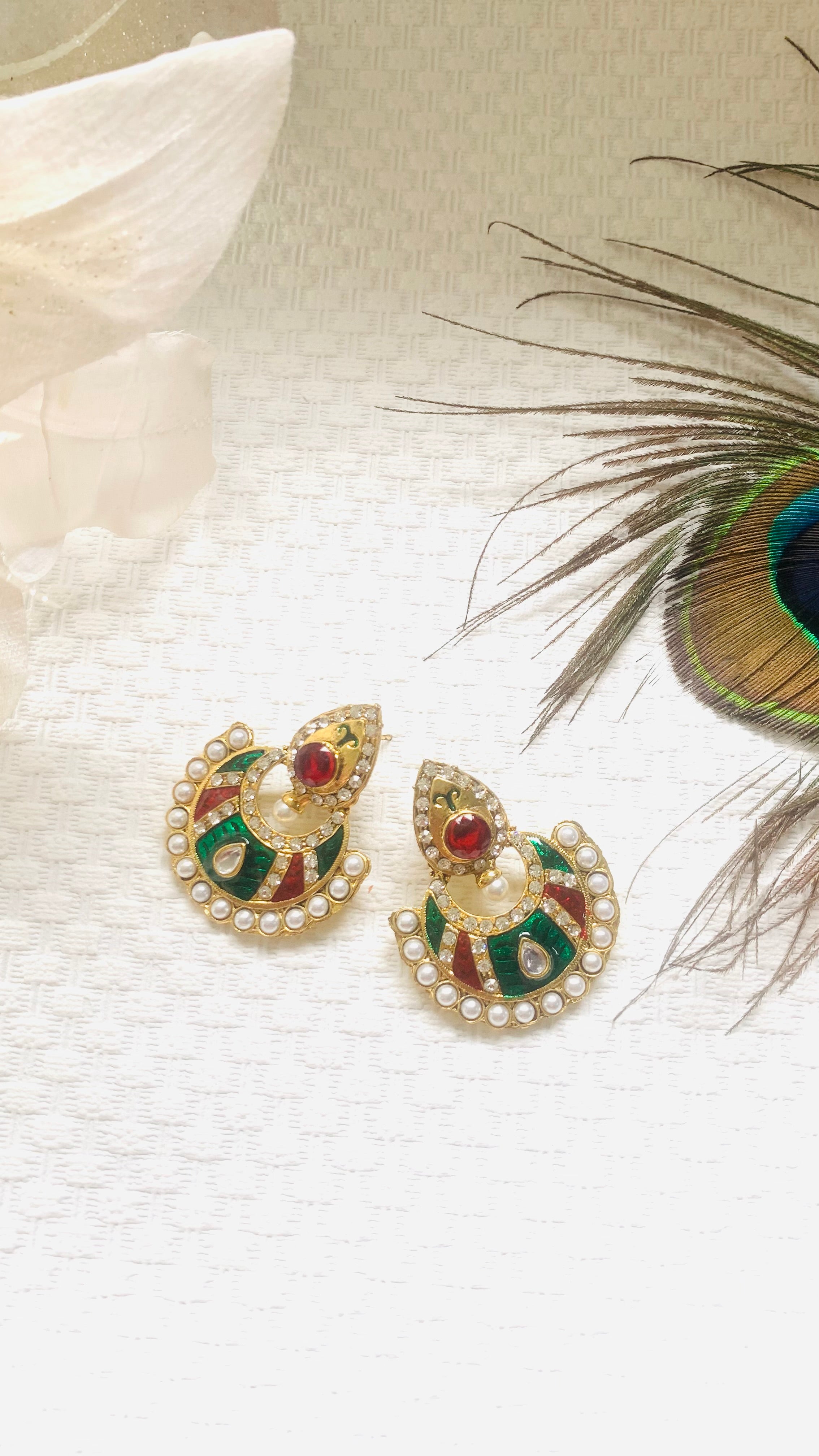 Red and green handpainted meenakari Elegant earrings
