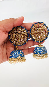 Polki Kundan Handpainted Meenakari Jhumka Earrings with Pearls | Traditional Ethnic Jewelry