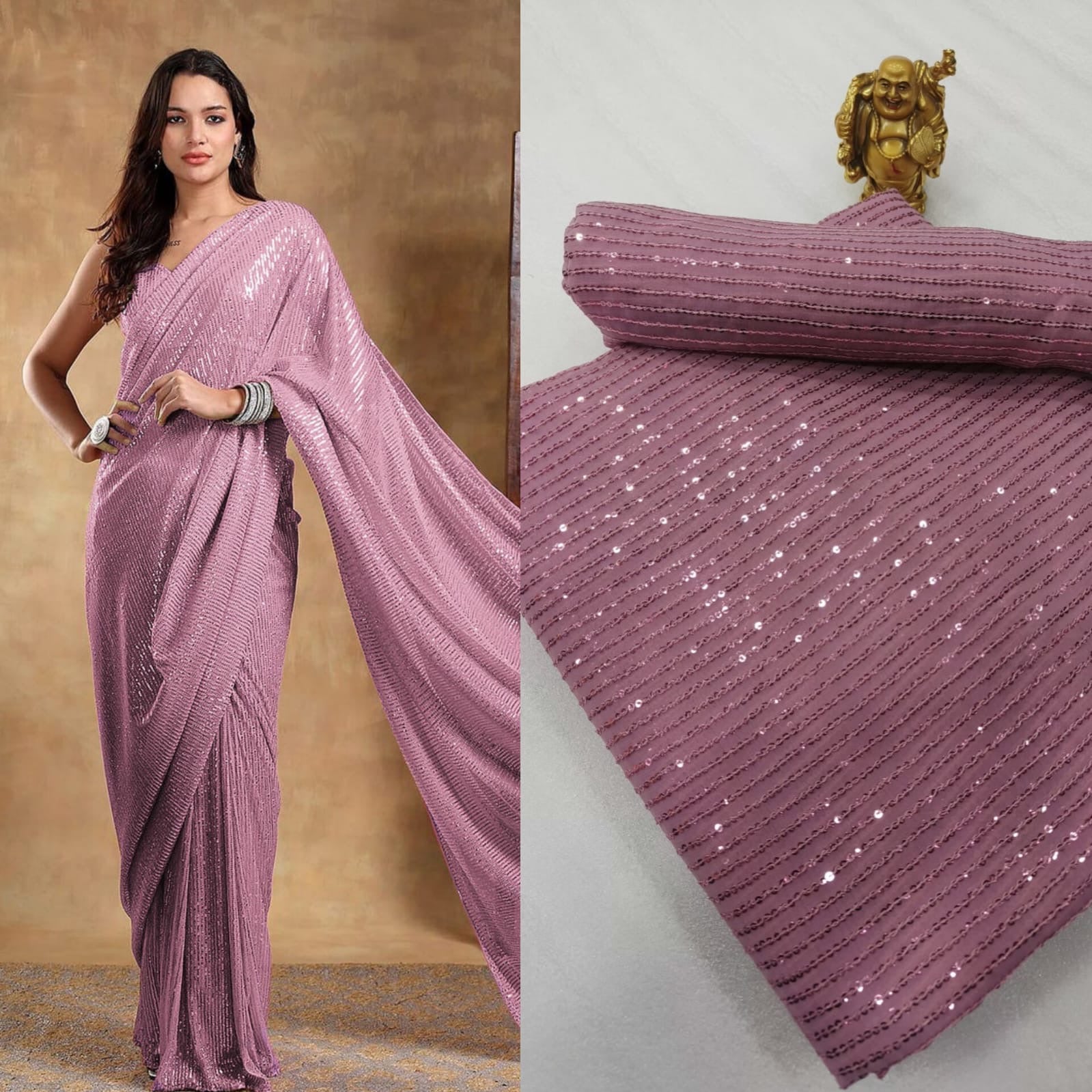 Elegant Sequins Saree with Unstitched Blouse Piece