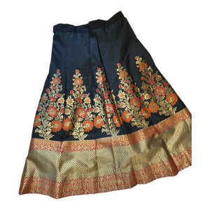 Traditional Banarasi Silk Skirt – black with Red & Gold Floral Zari Work