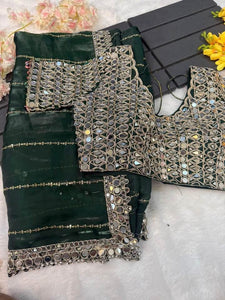 Designer  Mirror Work Saree with Heavy Embroidered Blouse | Party Wear & Wedding Saree