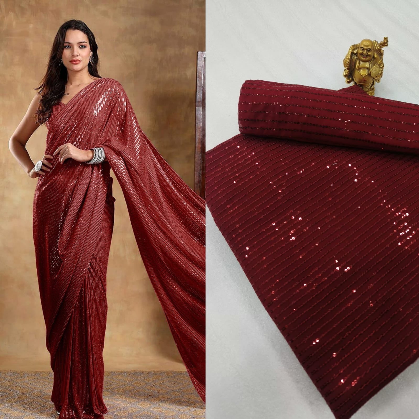 Elegant Sequins Saree with Unstitched Blouse Piece
