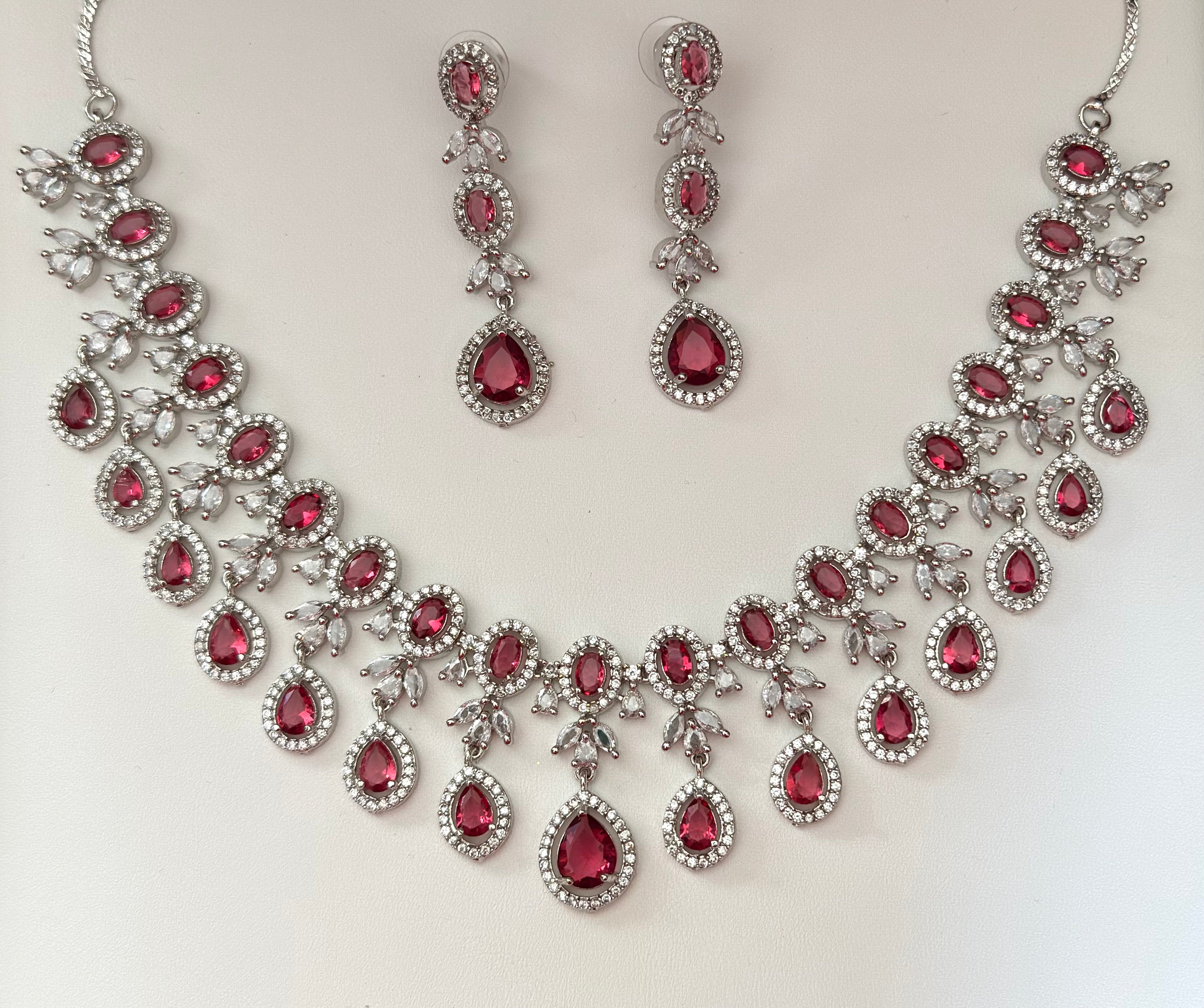Aisha - Elegant Ruby/ Red Cubic Zirconia Necklace Set – Sparkling Bridal & Party Wear Jewellery