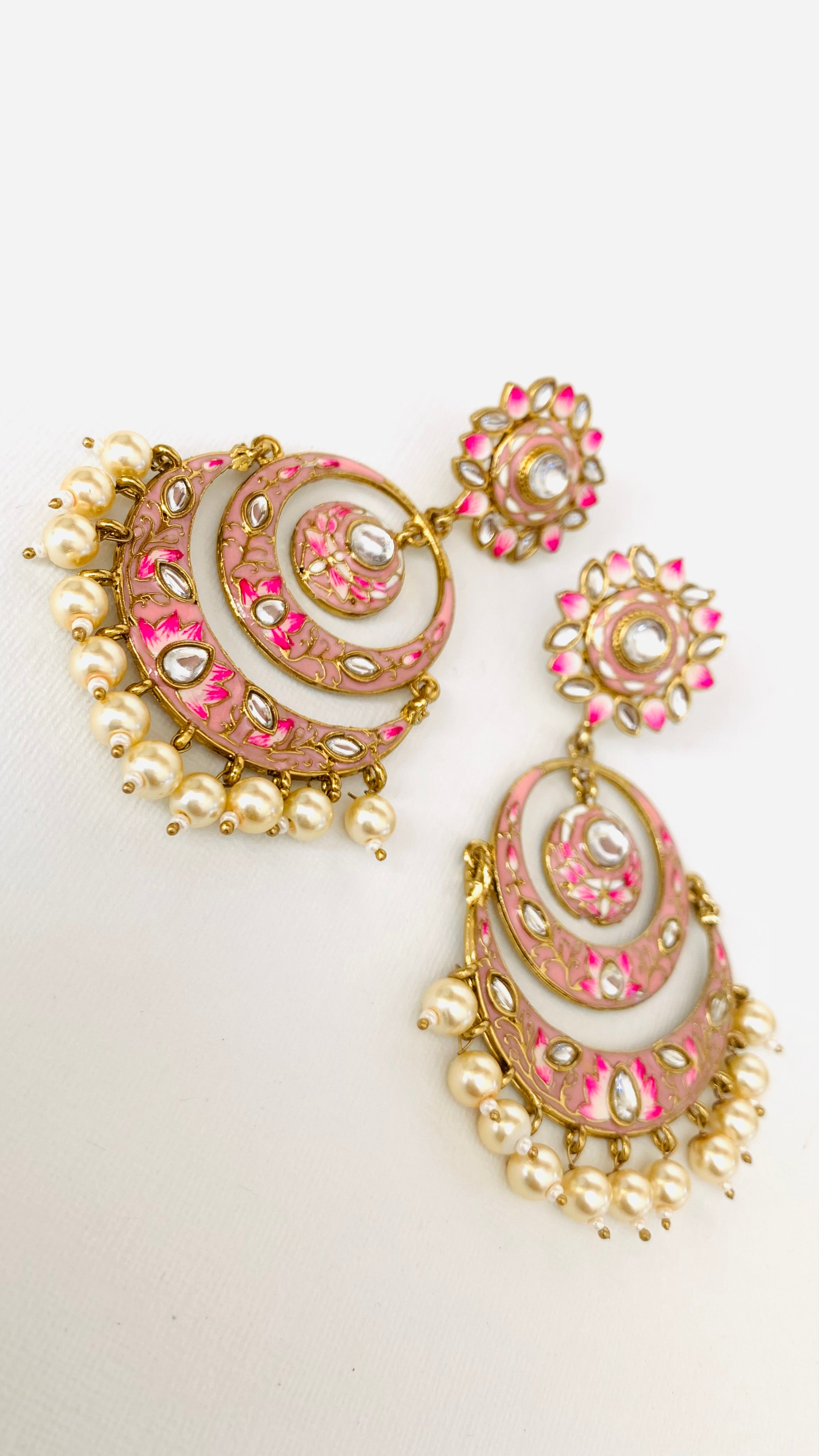 Handpainted Meenakari Kundan Pearl Chandbali Earrings | Traditional Indian Jewelry