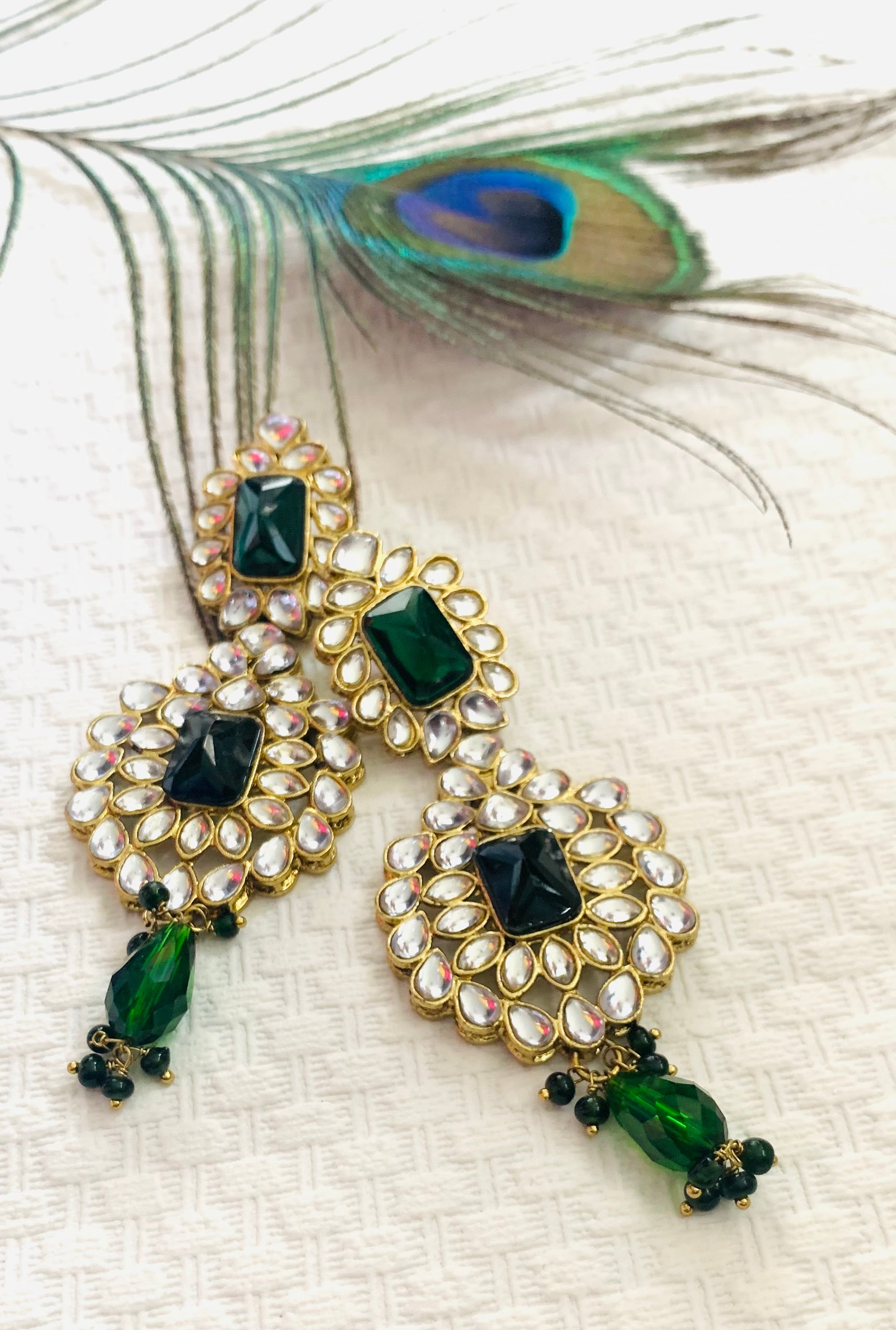 Kundan and Green / emerald colour stone Earrings