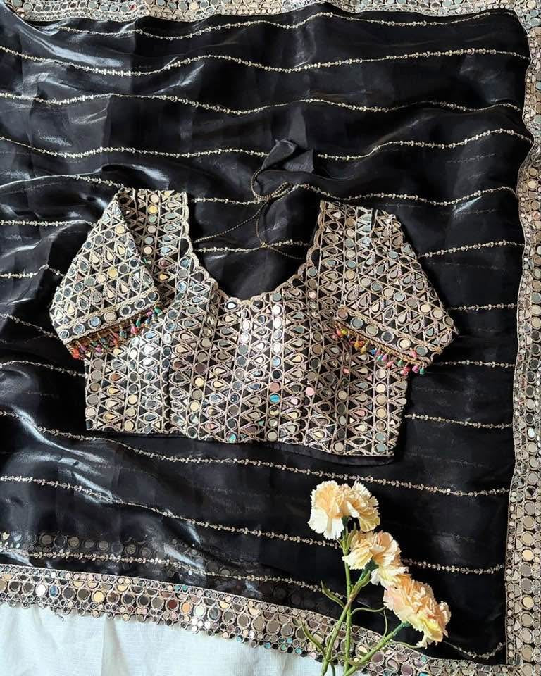 Designer  Mirror Work Saree with Heavy Embroidered Blouse | Party Wear & Wedding Saree