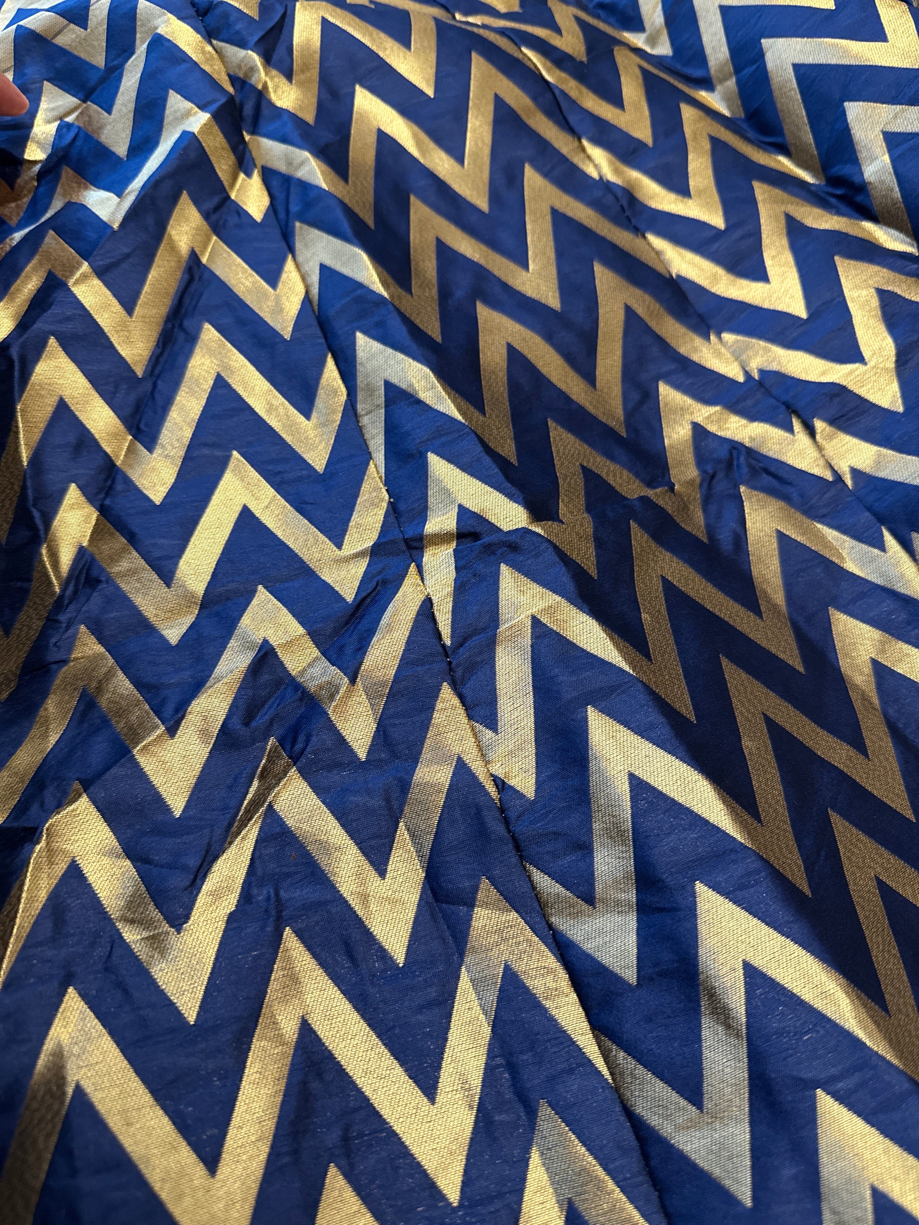 Traditional Banarasi Silk Skirt – Navy Blue with Gold geometric Zari Work