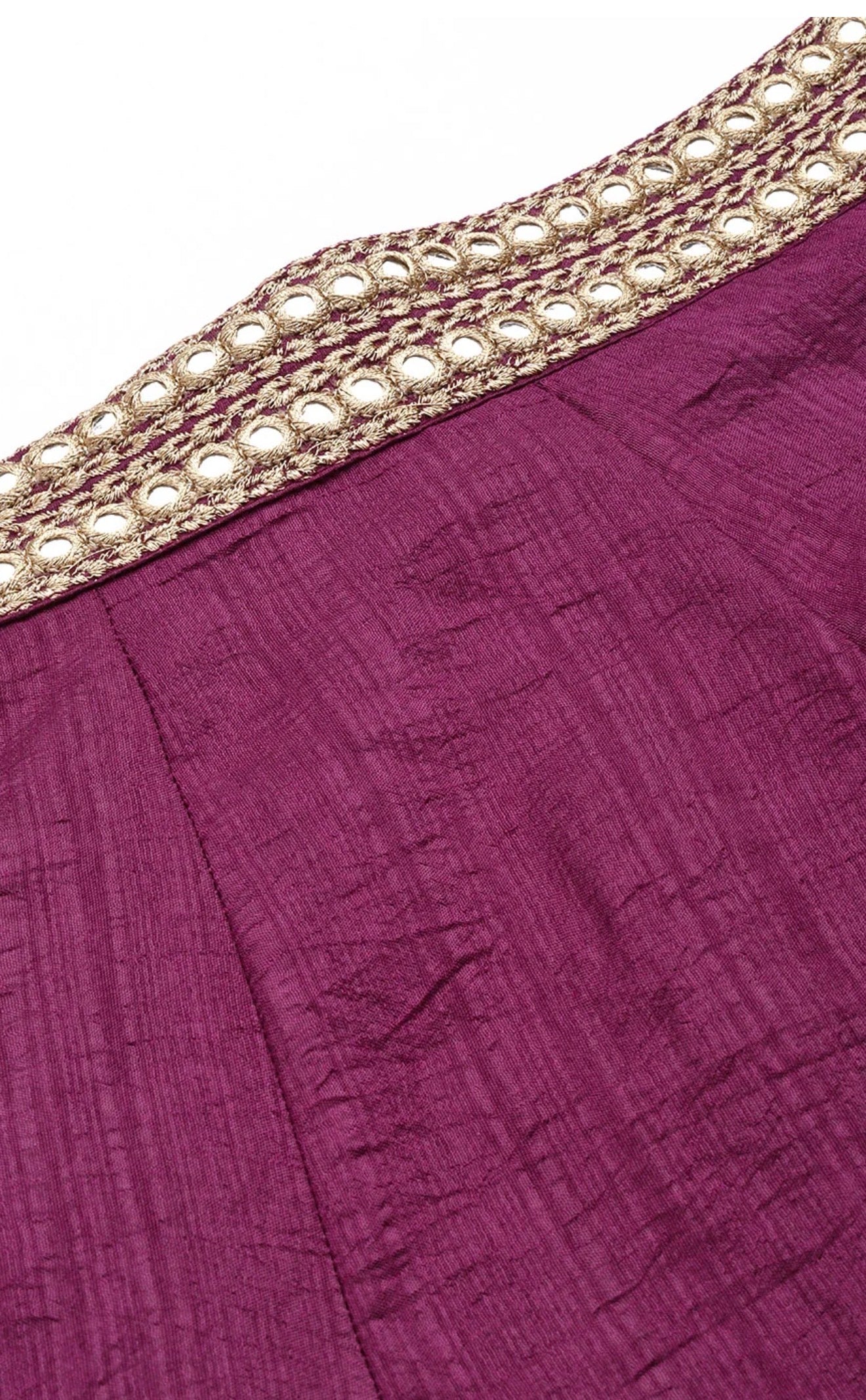 Elegant Plum Silk Party Wear Lehenga Set with Mirror Work Blouse