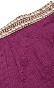 Elegant Plum Silk Party Wear Lehenga Set with Mirror Work Blouse