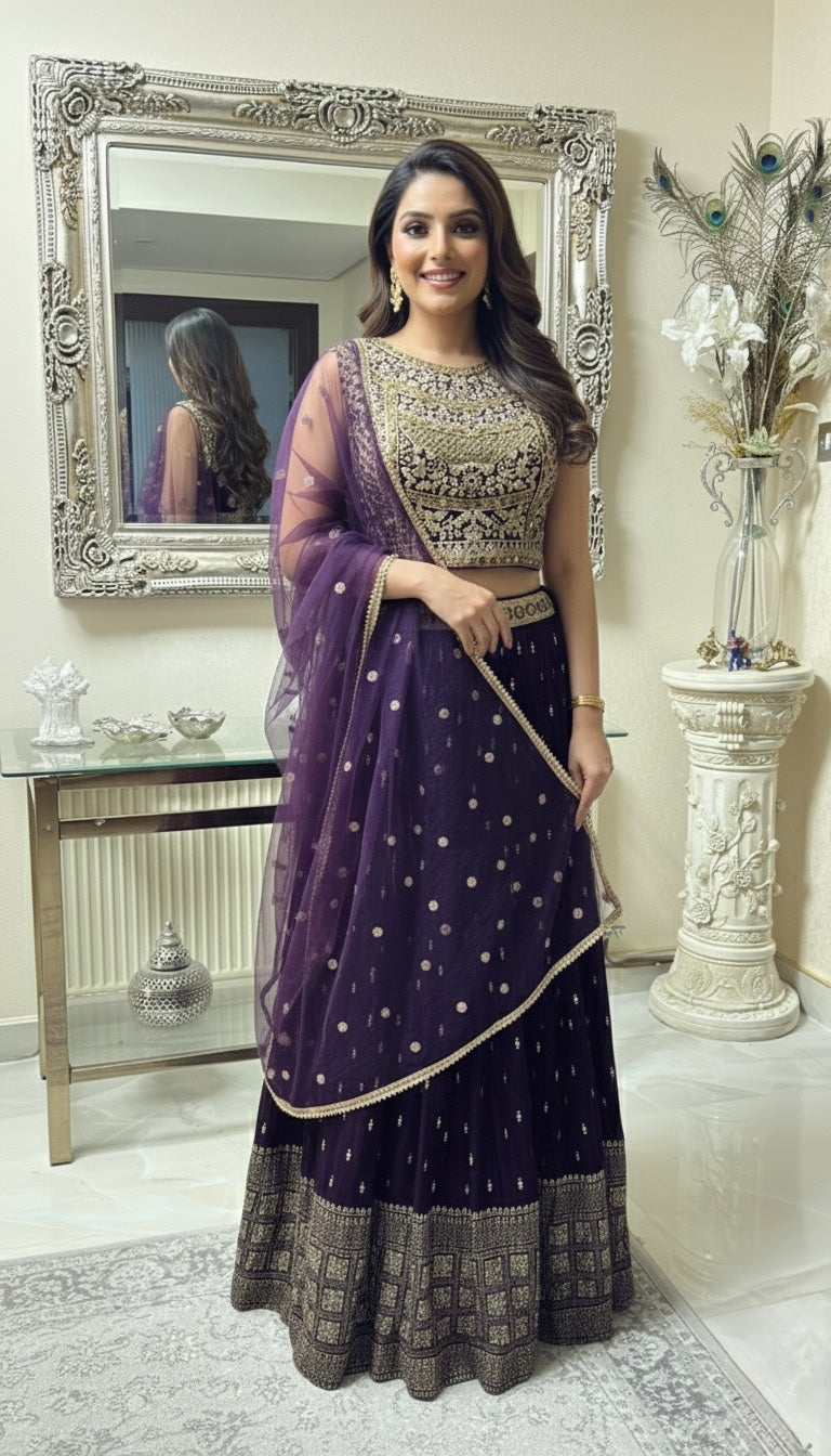 Royal Purple Embroidered Lehenga Choli with Dupatta – Bridal & Party Wear