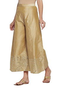 Elegant Golden Silk Palazzo Pants for Women | Festive & Party Wear Bottoms