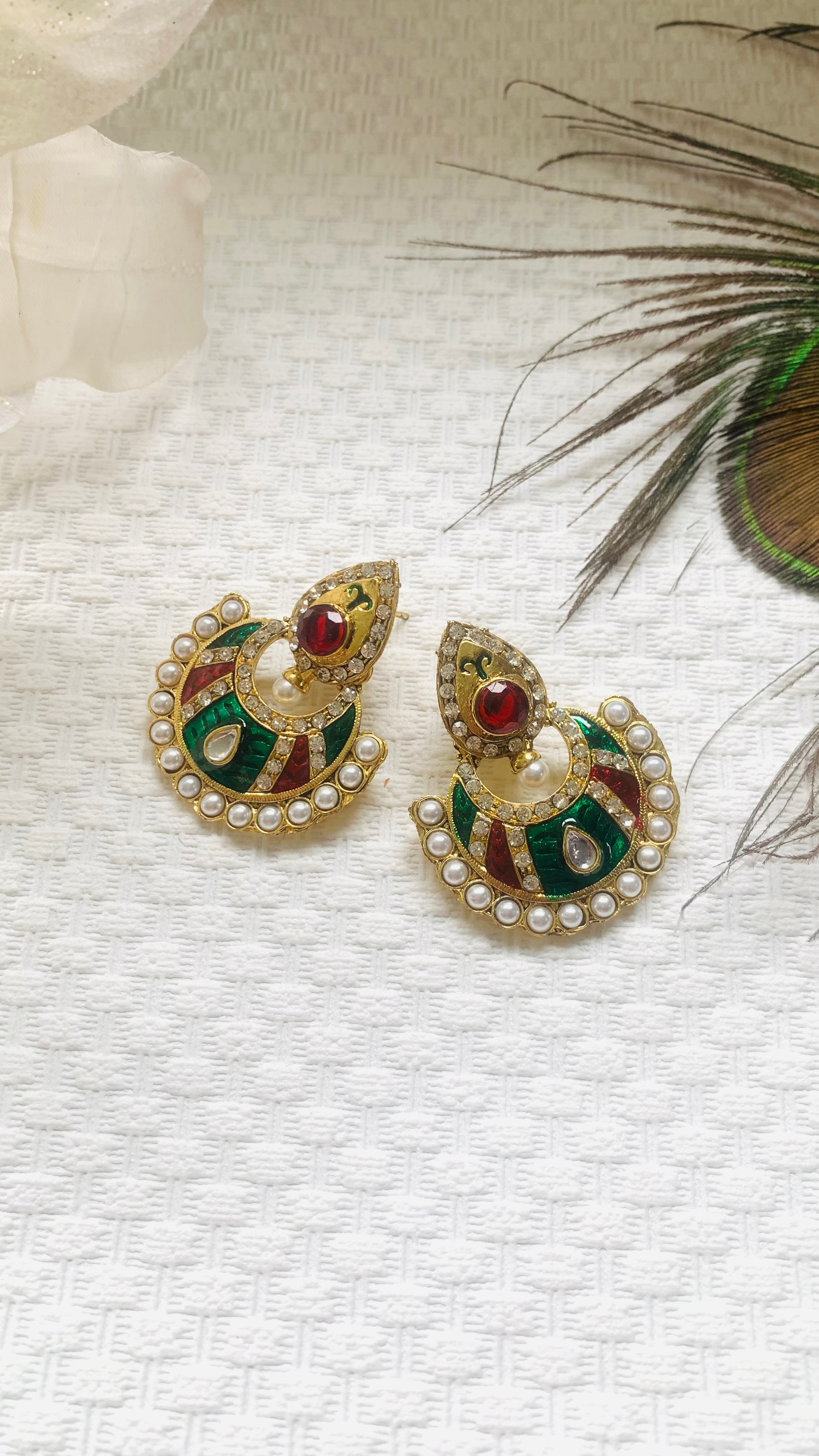 Red and green handpainted meenakari Elegant earrings