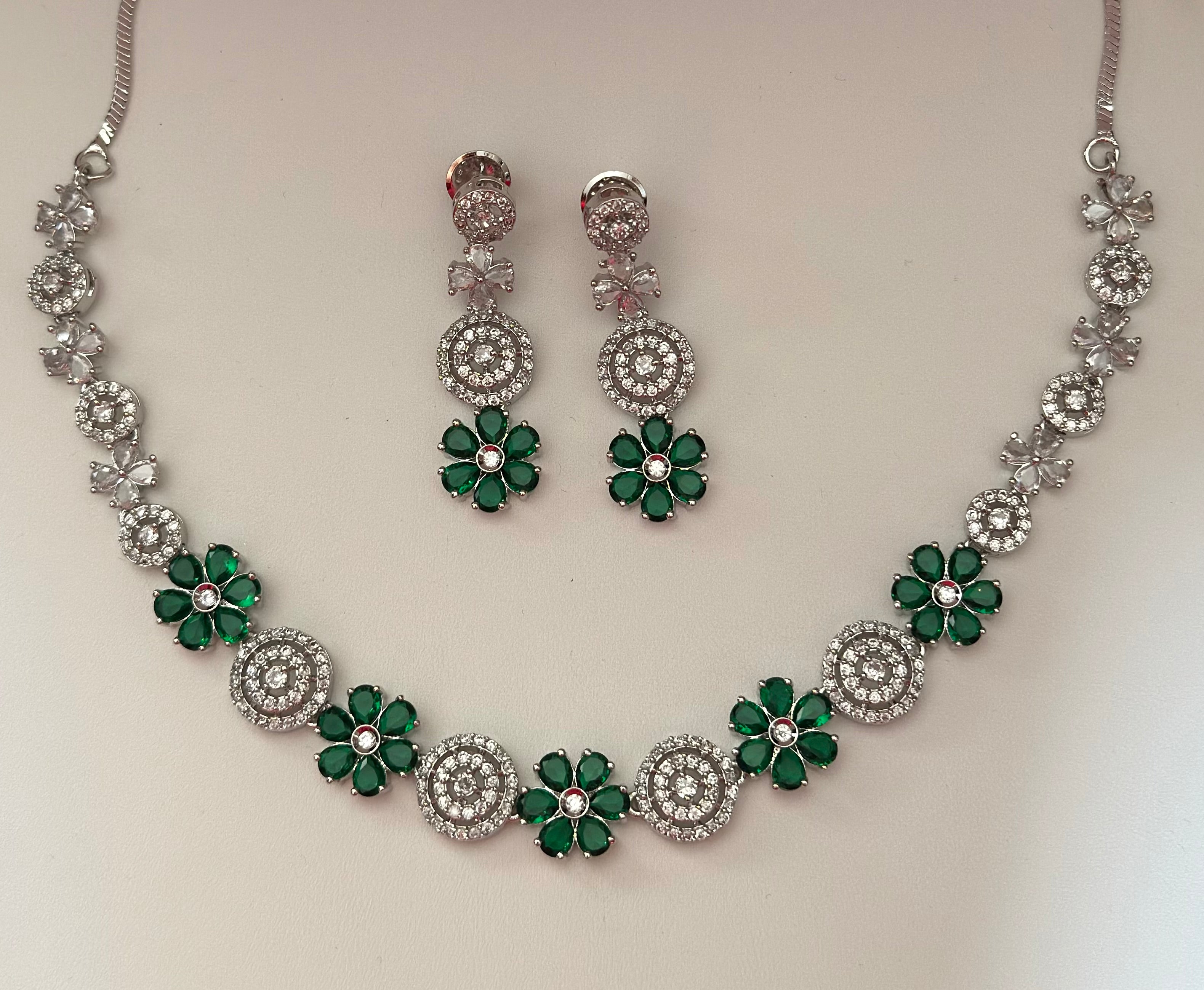 Mira - emerald / green Elegant Cubic Zirconia Necklace Set – Sparkling Bridal & Party Wear Jewellery