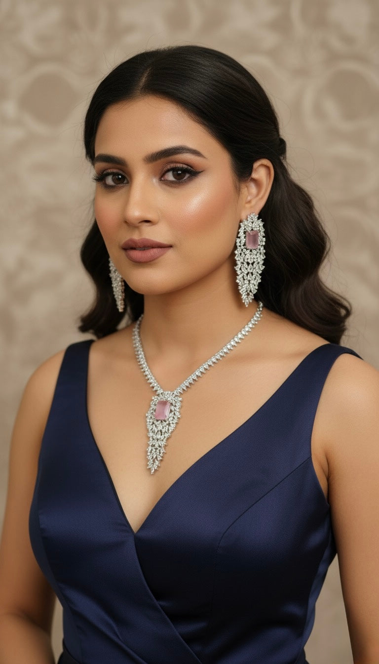 The 'Blush Cascade' American Diamond & Pink Gemstone Set