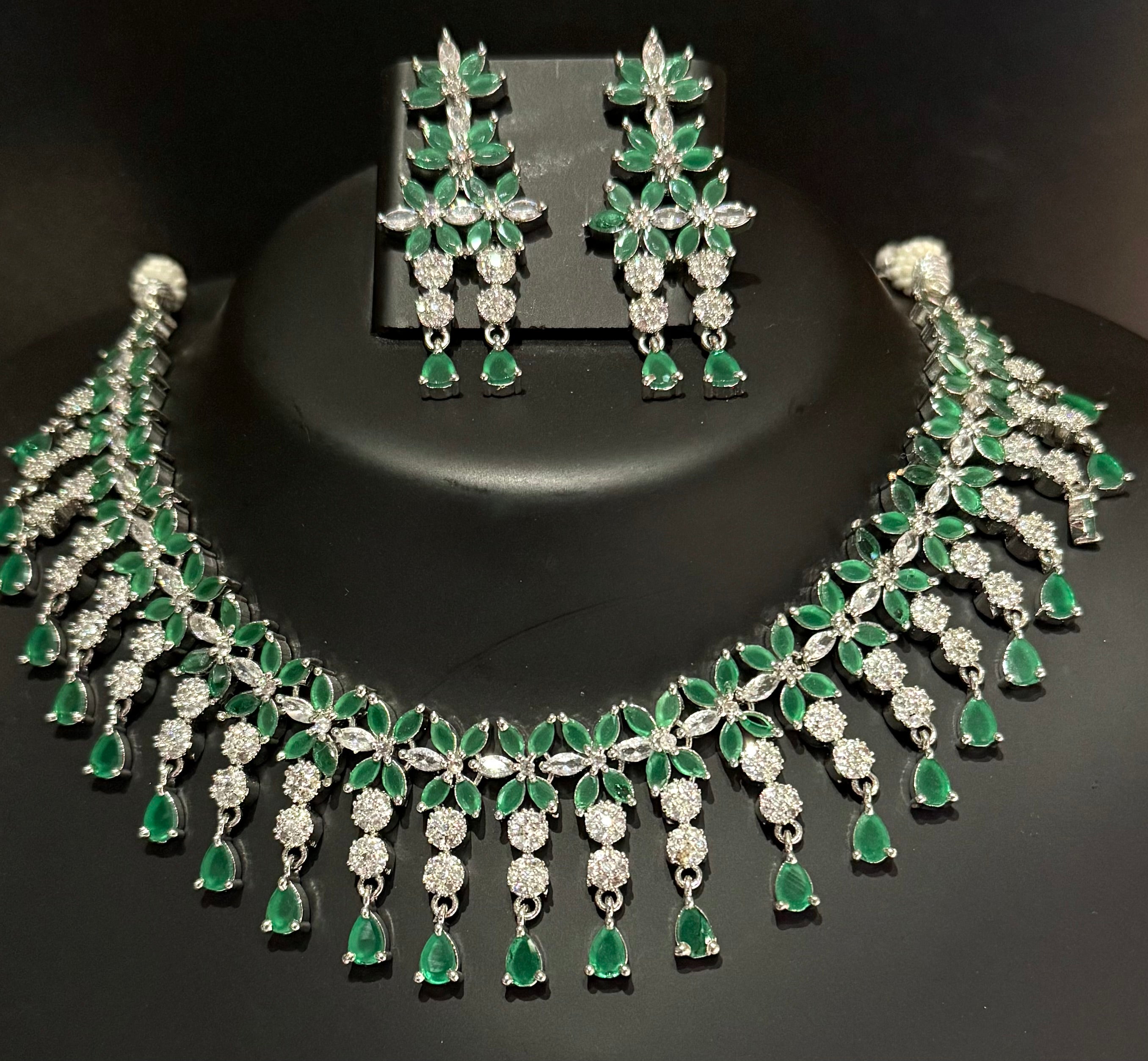 Maira - emerald / green Elegant Cubic Zirconia Necklace Set – Sparkling Bridal & Party Wear Jewellery