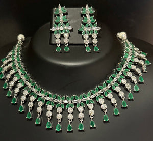 Maira - emerald / green Elegant Cubic Zirconia Necklace Set – Sparkling Bridal & Party Wear Jewellery