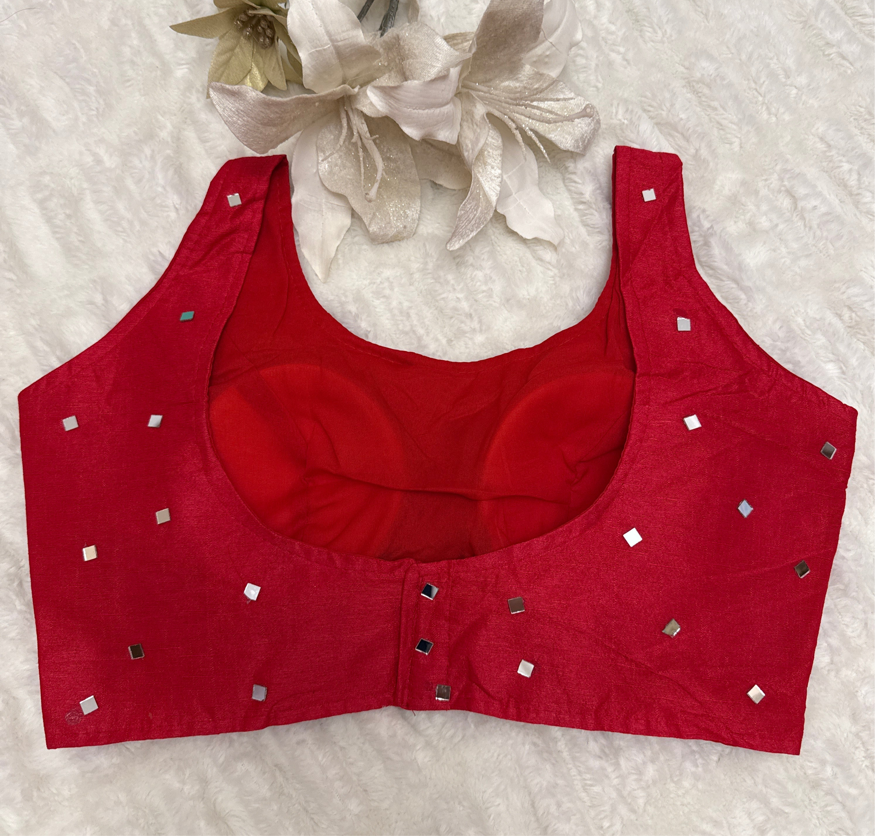 Readymade Raw Silk Saree Blouse with real mirror – Classic & Elegant