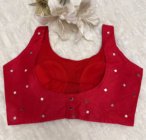 Readymade Raw Silk Saree Blouse with real mirror – Classic & Elegant