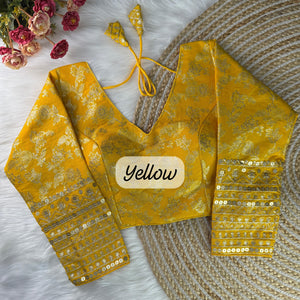 Yellow Banarasi Silk Blouse with sequins & Zari Work