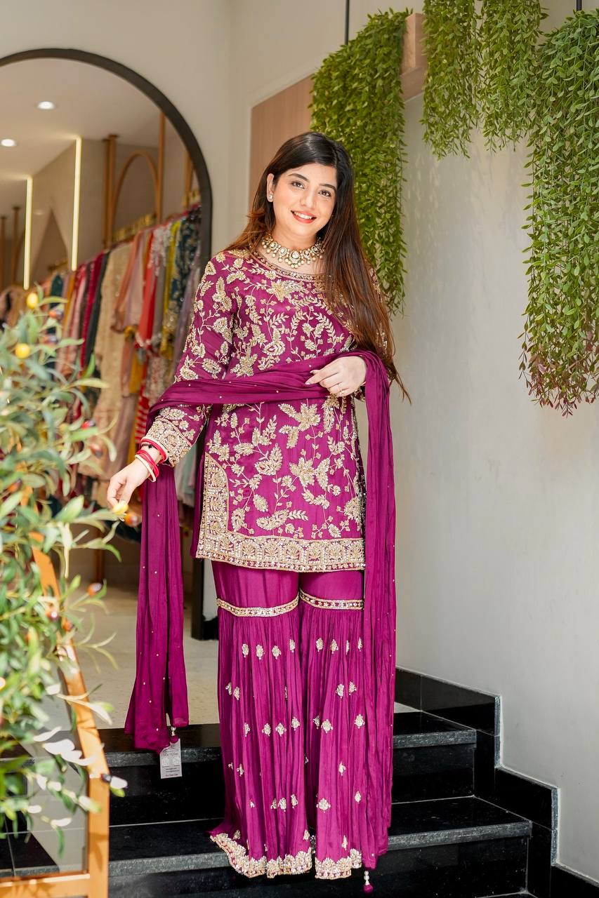 Designer Party Wear Embroidered Top-Plazzo with Dupatta – Ready to Wear