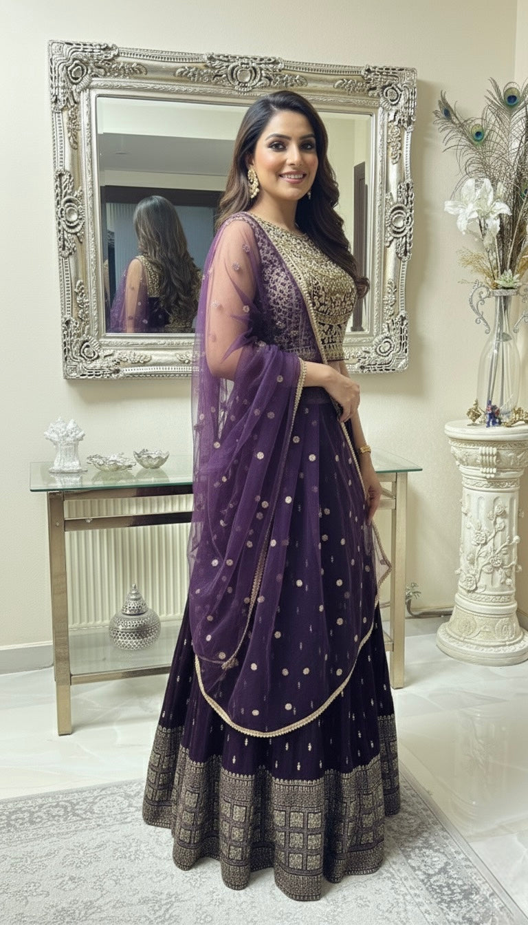 Royal Purple Embroidered Lehenga Choli with Dupatta – Bridal & Party Wear
