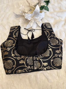 Black Floral Banarasi weaving readymade blouse