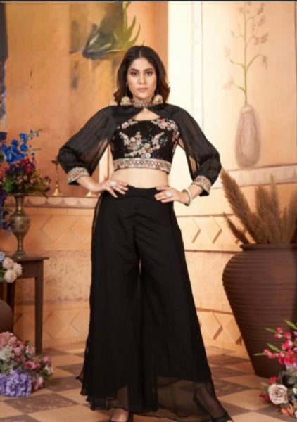Indo western Sharara with blouse and jacket sleeves