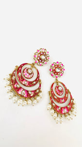 ✨ Handpainted Meenakari Kundan Pearl Chandbali Earrings | Traditional Indian Jewelry