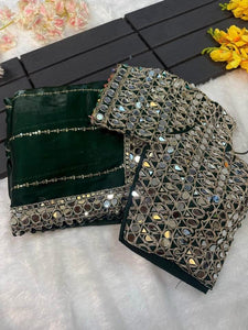 Designer  Mirror Work Saree with Heavy Embroidered Blouse | Party Wear & Wedding Saree
