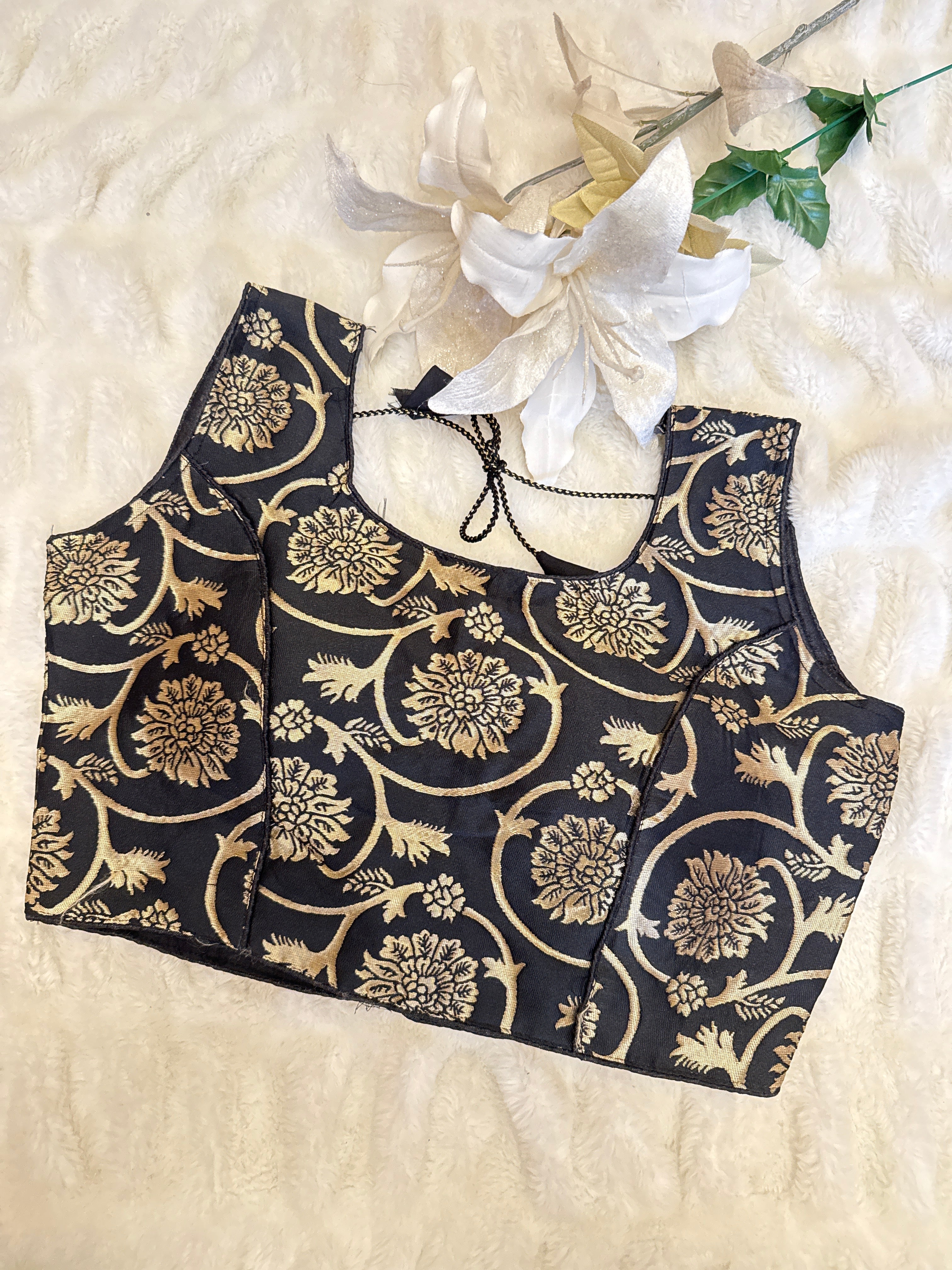 Black Floral Banarasi weaving readymade blouse