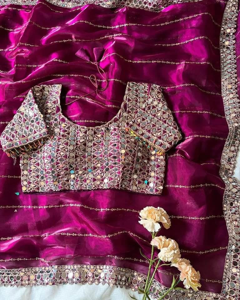 Designer  Mirror Work Saree with Heavy Embroidered Blouse | Party Wear & Wedding Saree