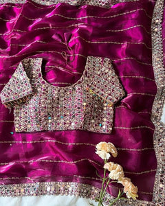 Designer  Mirror Work Saree with Heavy Embroidered Blouse | Party Wear & Wedding Saree