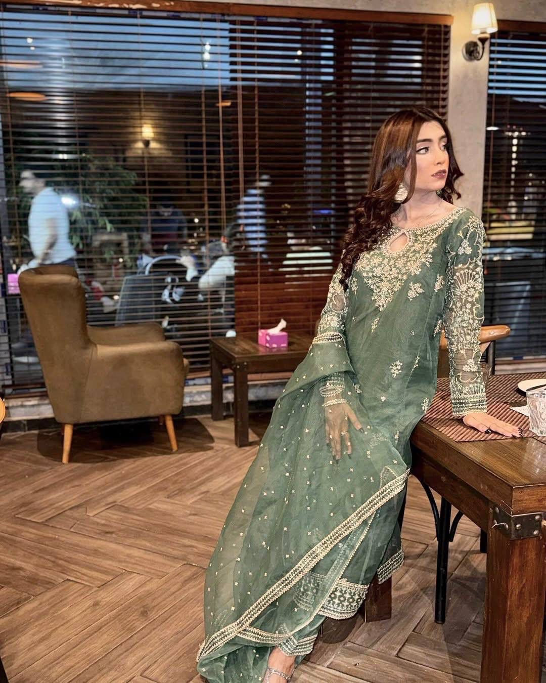 Organza Silk Kurti-Plazzo Set with Zari & Sequins Work - LC 1371