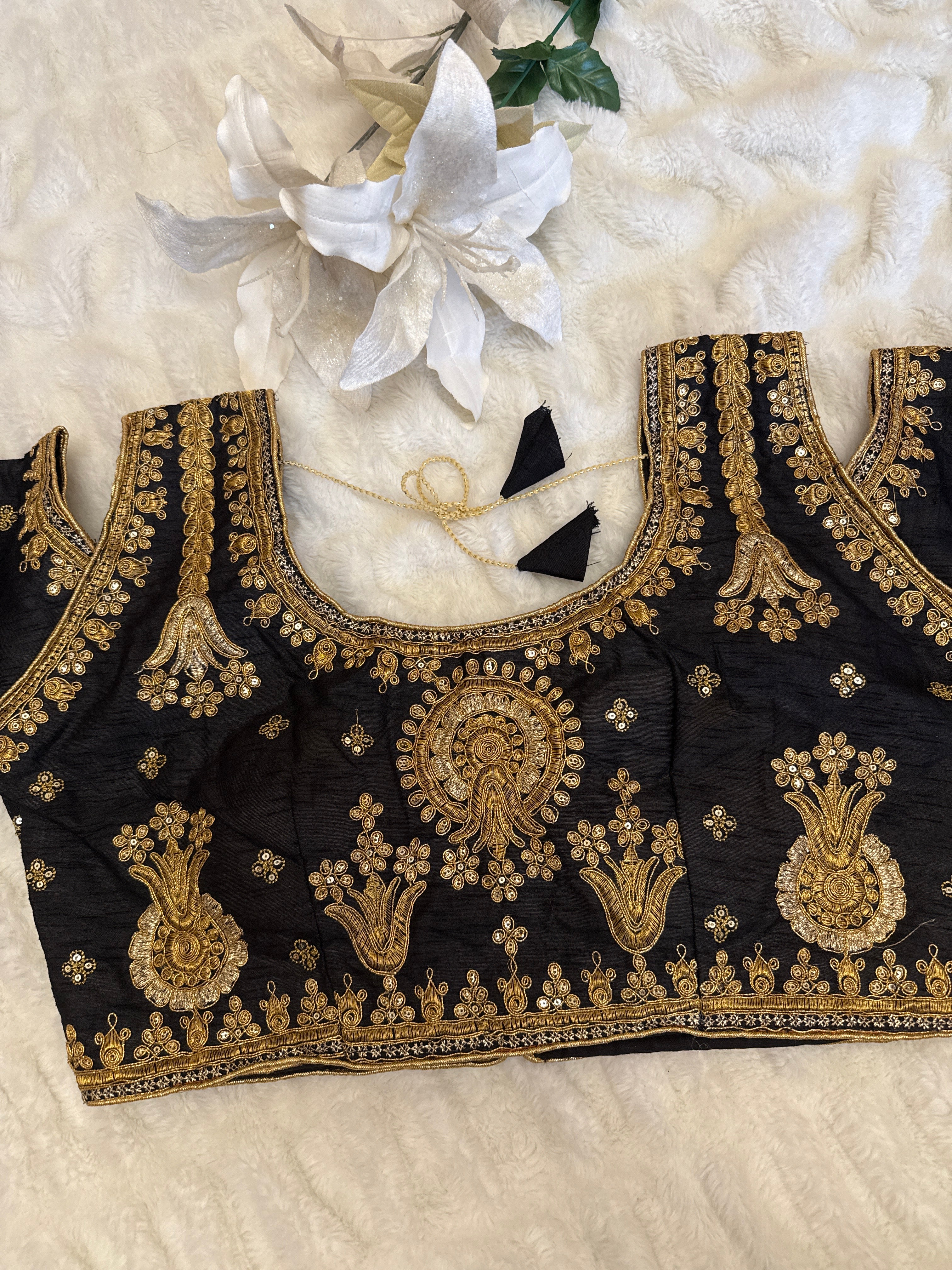Black blouse with gold  embroidered readymade blouse