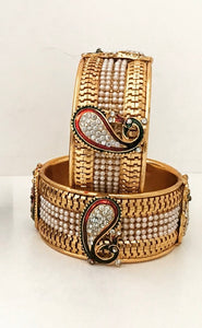 Traditional peacock stone gold pearl bangles / Kara