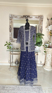Navy Blue Georgette Embroidered Lehenga Set with Mirror and Thread Work Jacket – Festive & Wedding Wear