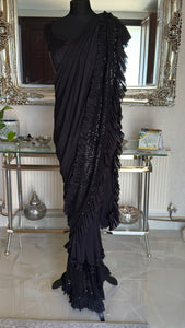 Ready to wear black sequins ruffle saree