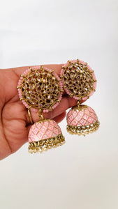 Polki Kundan Handpainted Meenakari Jhumka Earrings with Pearls | Traditional Ethnic Jewelry
