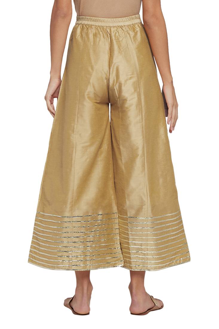 Elegant Golden Silk Palazzo Pants for Women | Festive & Party Wear Bottoms