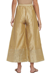 Elegant Golden Silk Palazzo Pants for Women | Festive & Party Wear Bottoms