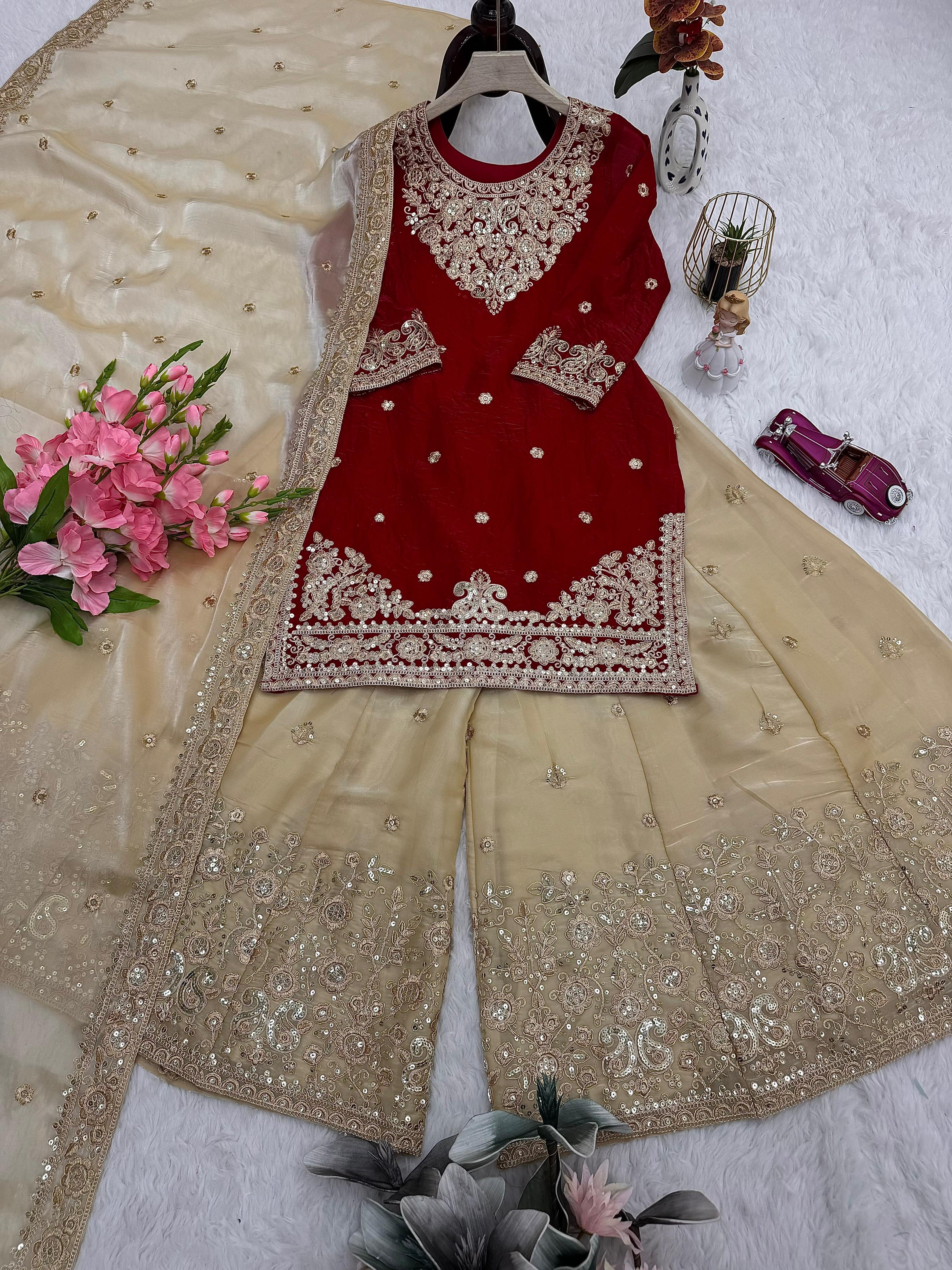 Partywear sharara suit with dupatta