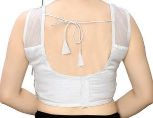 Silver white Designer Crop Top with Fringe Detailing | Partywear Blouse for Women