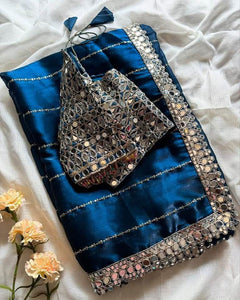 Designer  Mirror Work Saree with Heavy Embroidered Blouse | Party Wear & Wedding Saree
