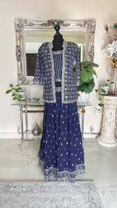 Navy Blue Georgette Embroidered Lehenga Set with Mirror and Thread Work Jacket – Festive & Wedding Wear