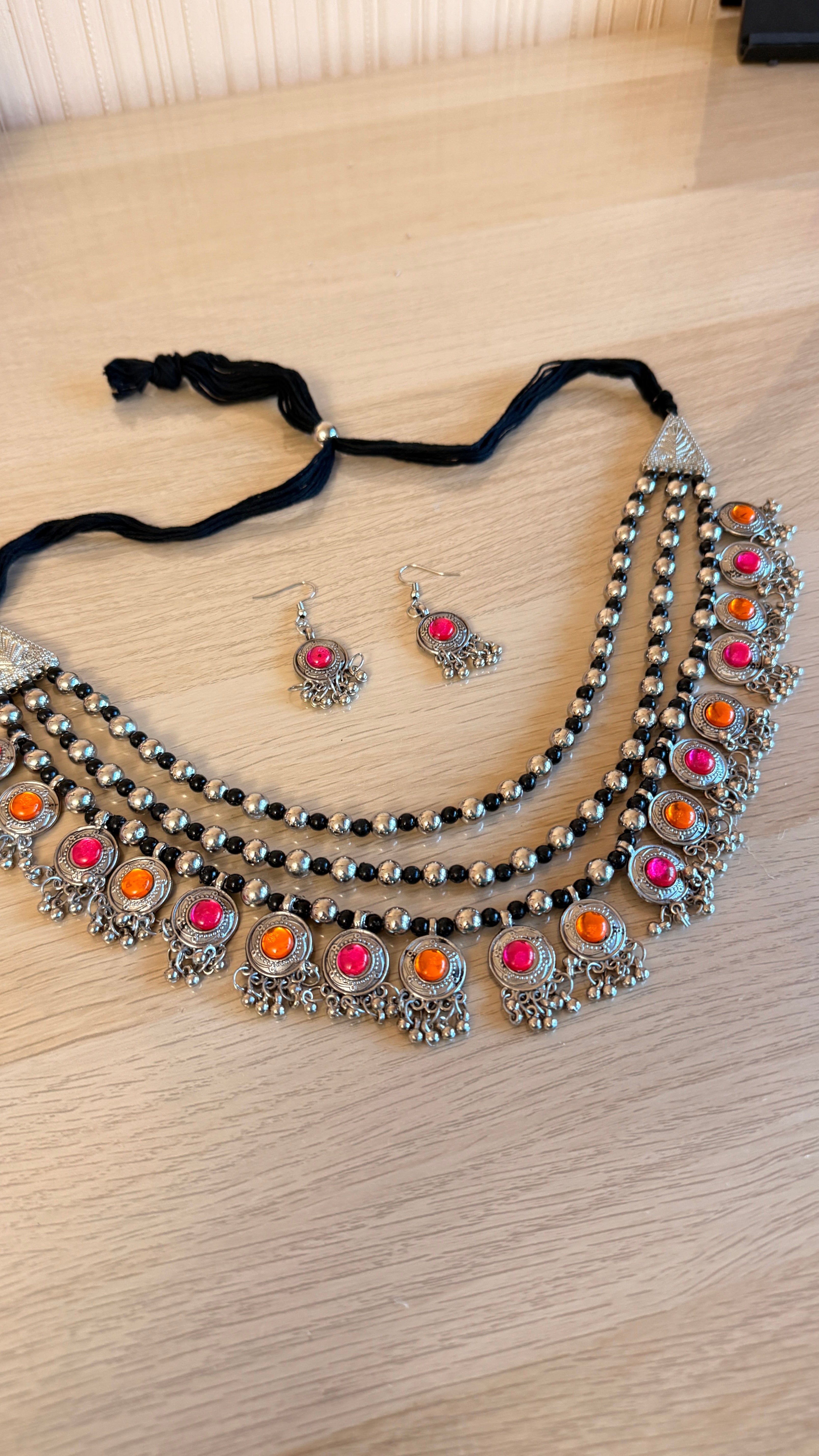 Navratri Special Pink & Orange Jewellery Set | Festive Garba & Dandiya Accessories