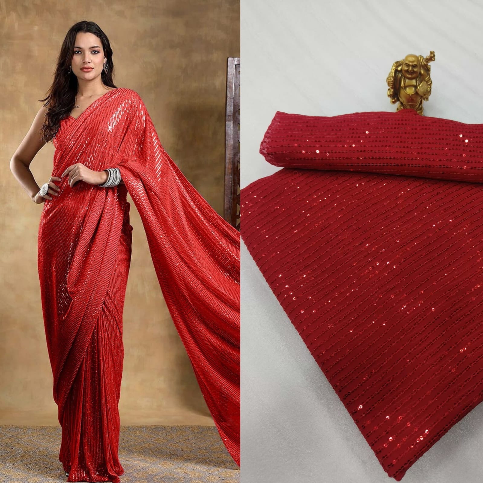 Elegant Sequins Saree with Unstitched Blouse Piece